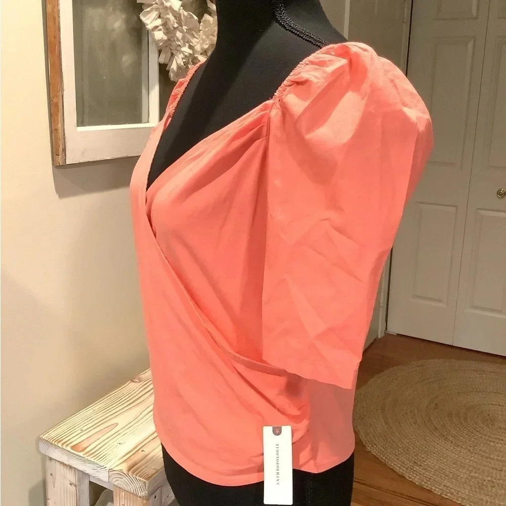 #282 Gorgeous NWT Anthropologie Pink Puff Sleeve Top Size Large - Picture 5 of 10